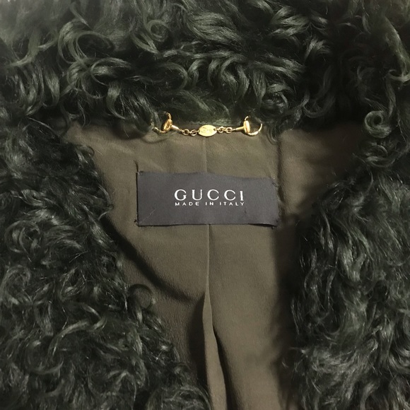 Authentic GUCCI Tom Ford 2014 Curly Shearling Fur Green Jacket Coat Med FRE GIFT - Picture 9 of 16